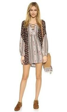 Free People Boho Mini Dress Festival Lace Up Sz Small